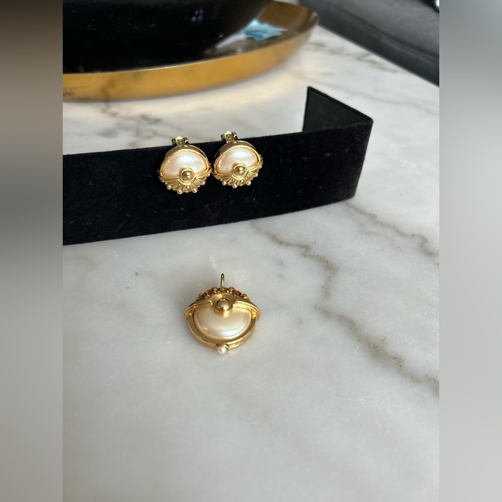 Sets of gold and pearl earrings vintage clip and pendant statement jewelry